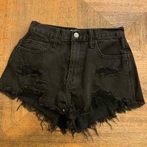 Black denim shorts